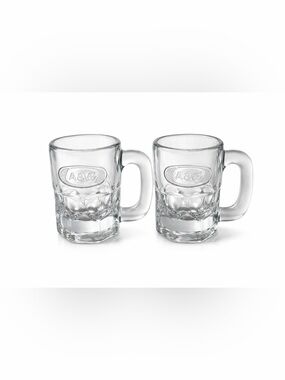 Set of 2 A&W Glass Root Beer Mugs Mini Heavy Glass Coffee Beer Shot Mug Vintage